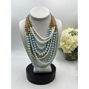 Talbots Vintage MultiStrand Light Blue White Beaded Chunky Necklace